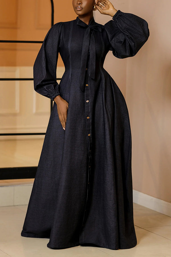 Stylish Tie Bow Denim Maxi Dress