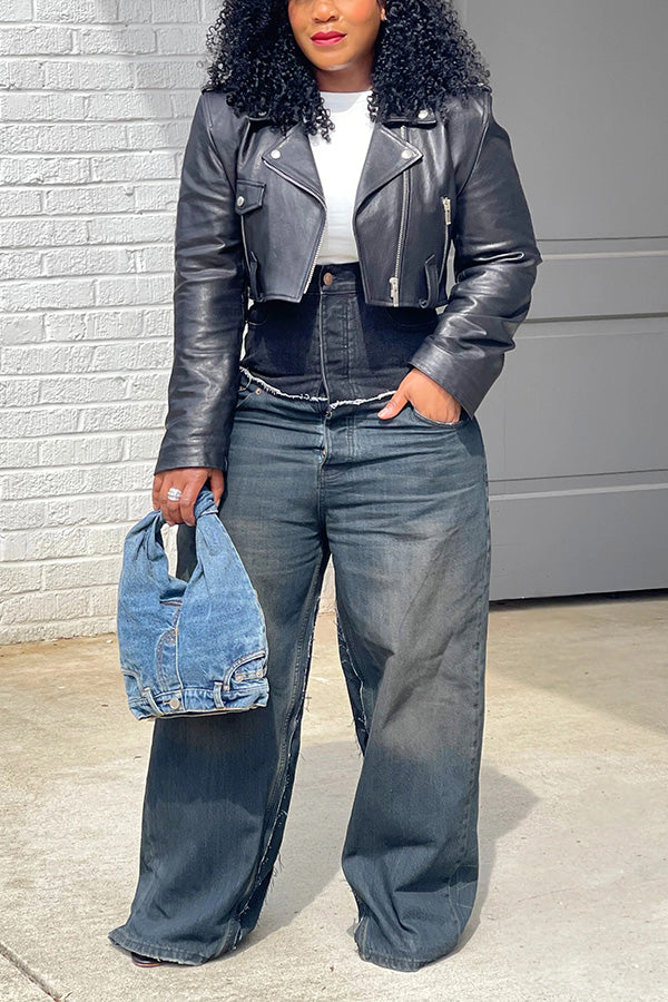 Stylish Colorblock Frayed High-Waist Jeans