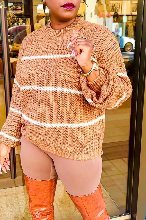 Loose Striped Crew Neck Knit Sweater