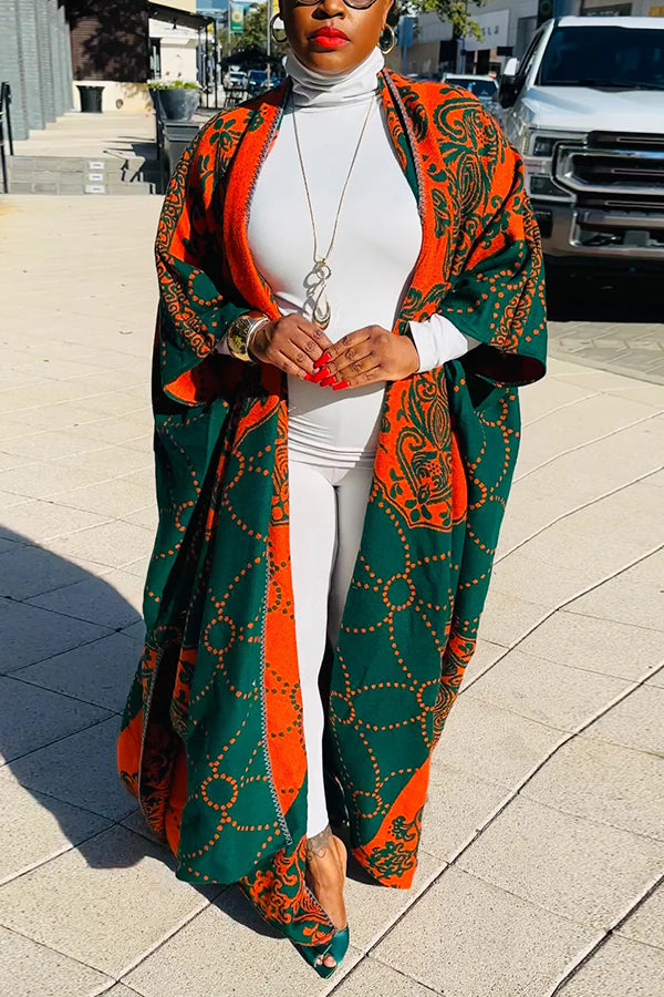 Oversized Damask Print  Open Front Cardigan