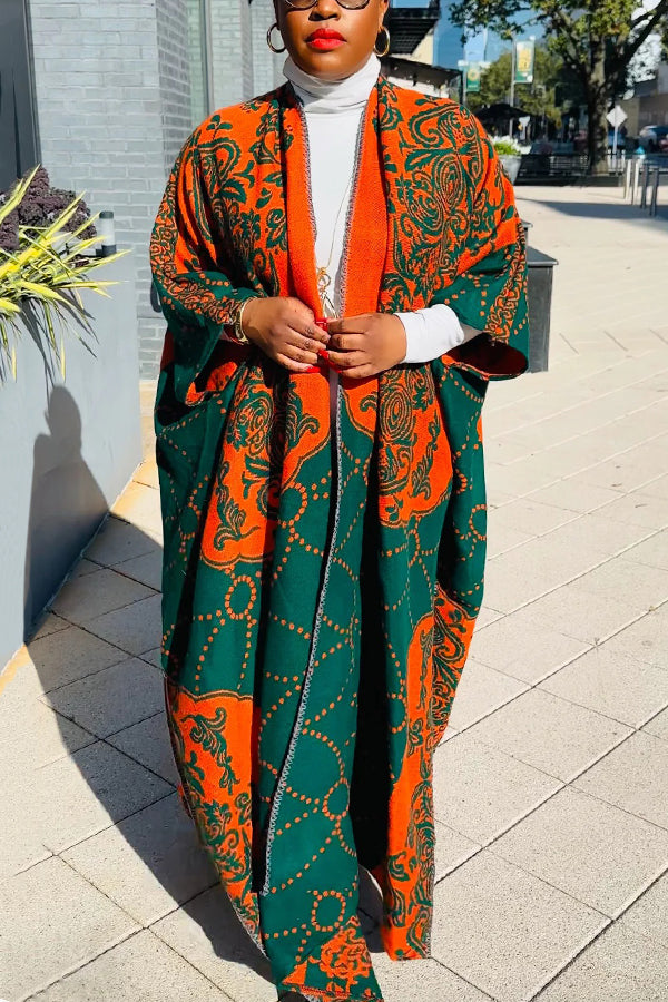 Oversized Damask Print  Open Front Cardigan