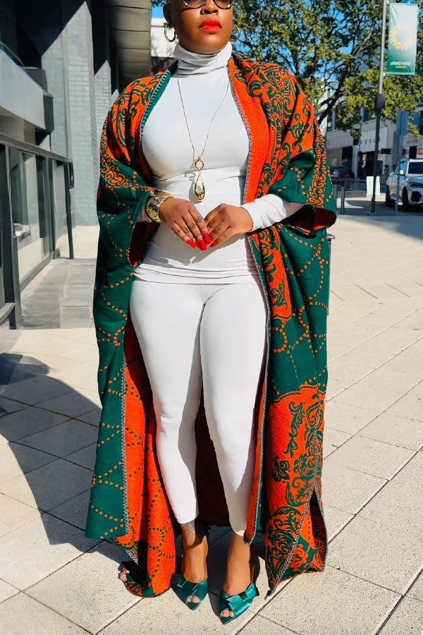 Oversized Damask Print  Open Front Cardigan