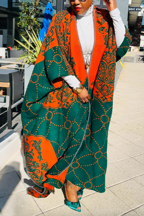 Oversized Damask Print  Open Front Cardigan