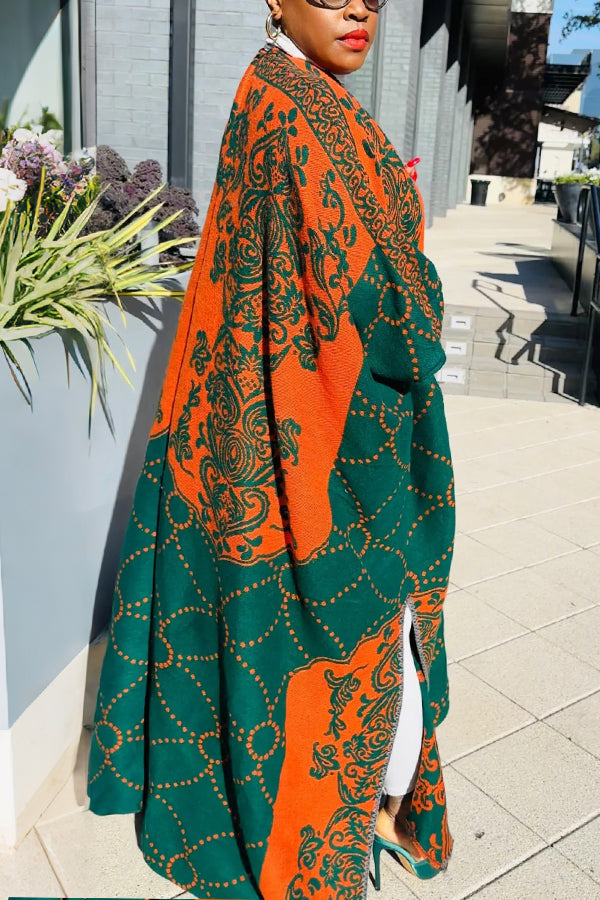Oversized Damask Print  Open Front Cardigan