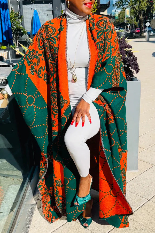Oversized Damask Print  Open Front Cardigan