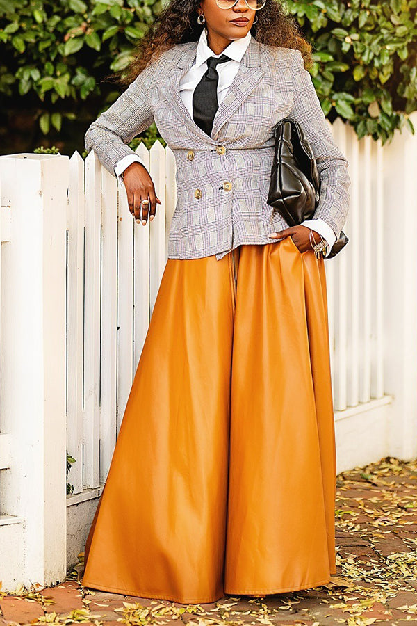 Stylish Plaid Blazer & Zippered Leather Skirt