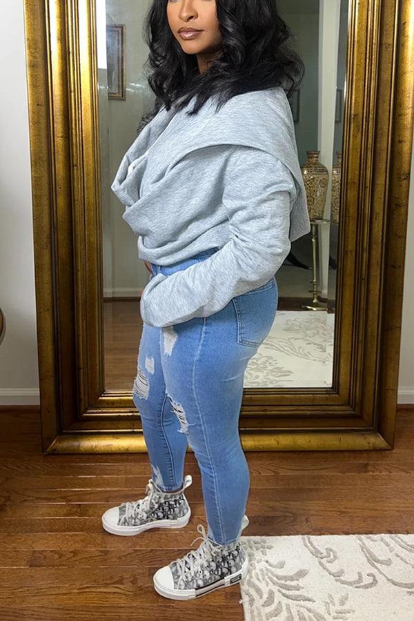 Casual Pleated V-Neck Multiway Sweatshirt