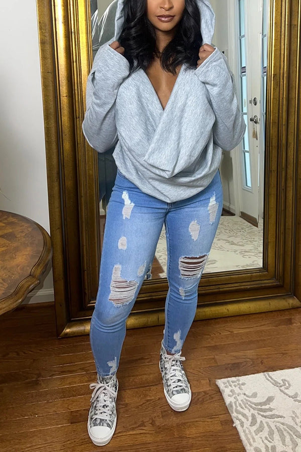 Casual Pleated V-Neck Multiway Sweatshirt