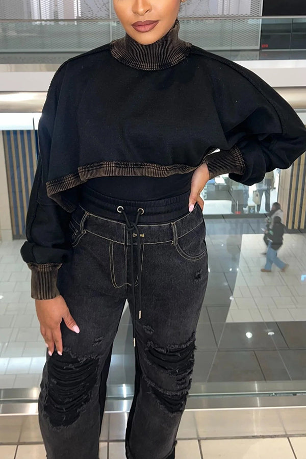 Stylish Cropped Turtleneck Sweatshirt