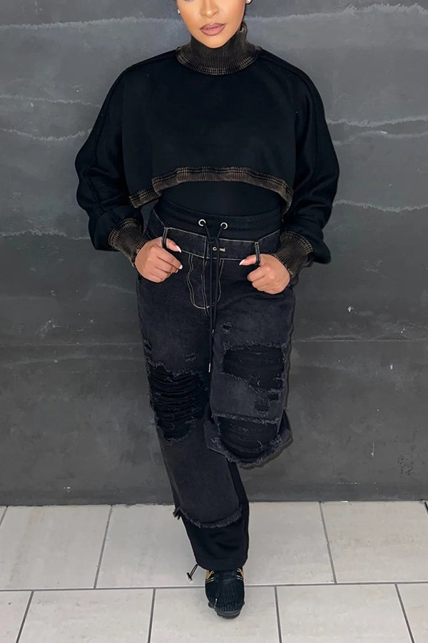 Stylish Cropped Turtleneck Sweatshirt