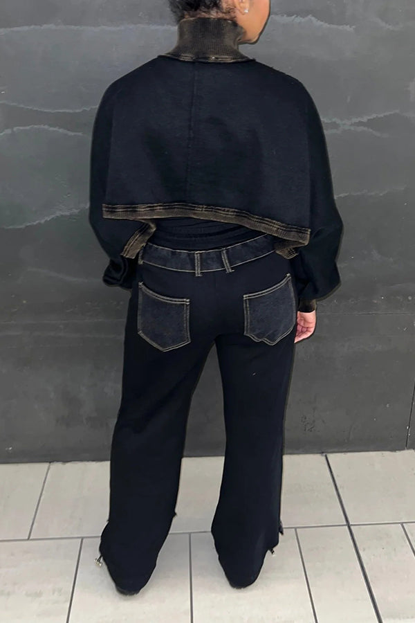 Stylish Cropped Turtleneck Sweatshirt