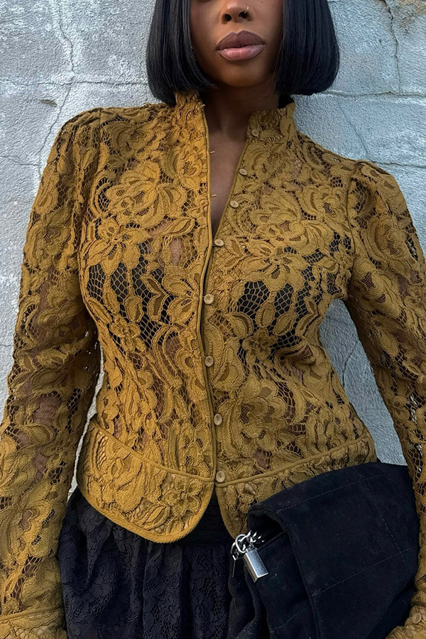 Elegant Lace Button-Down Shirt