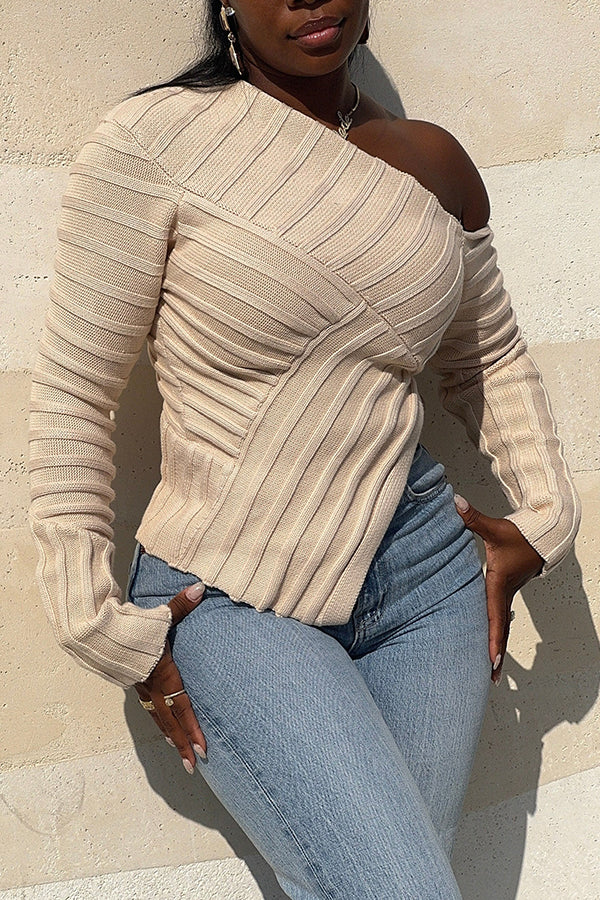 Fashion Asymmetrical Off-Shoulder Knitted Sweater