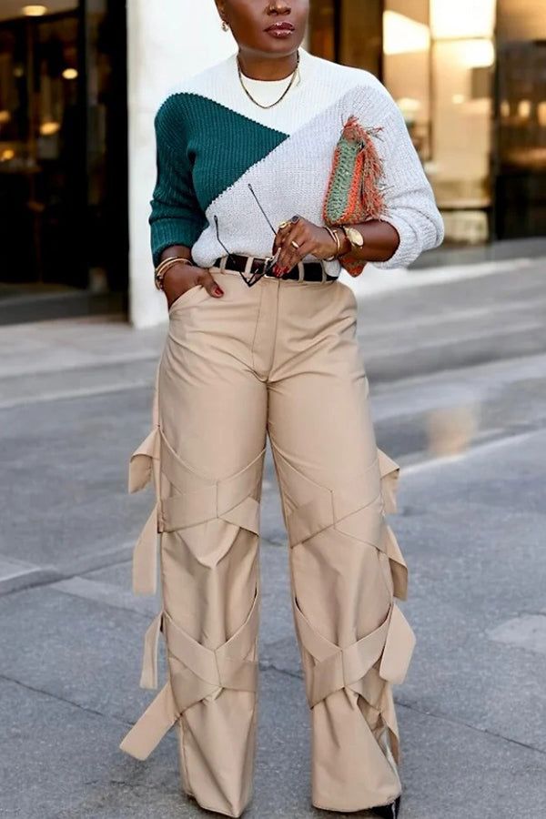 Fashion Lace-Up Straight-Leg Pants