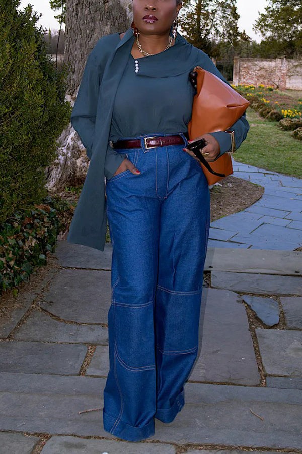 Stylish Wide Leg Cuffed Jeans