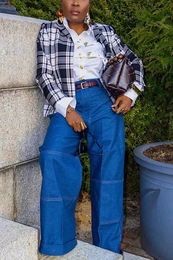 Stylish Wide Leg Cuffed Jeans