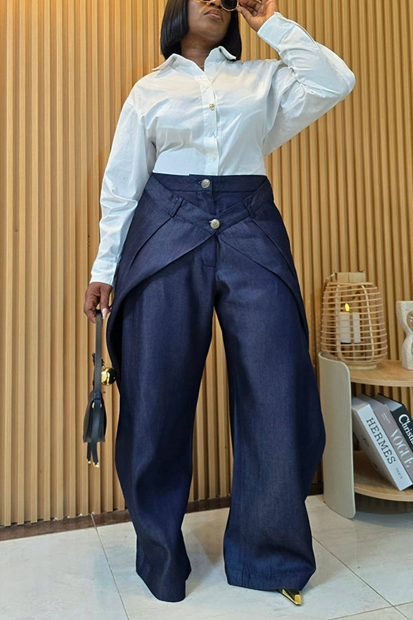 Stylish Double-Waist Wide-Leg Jeans