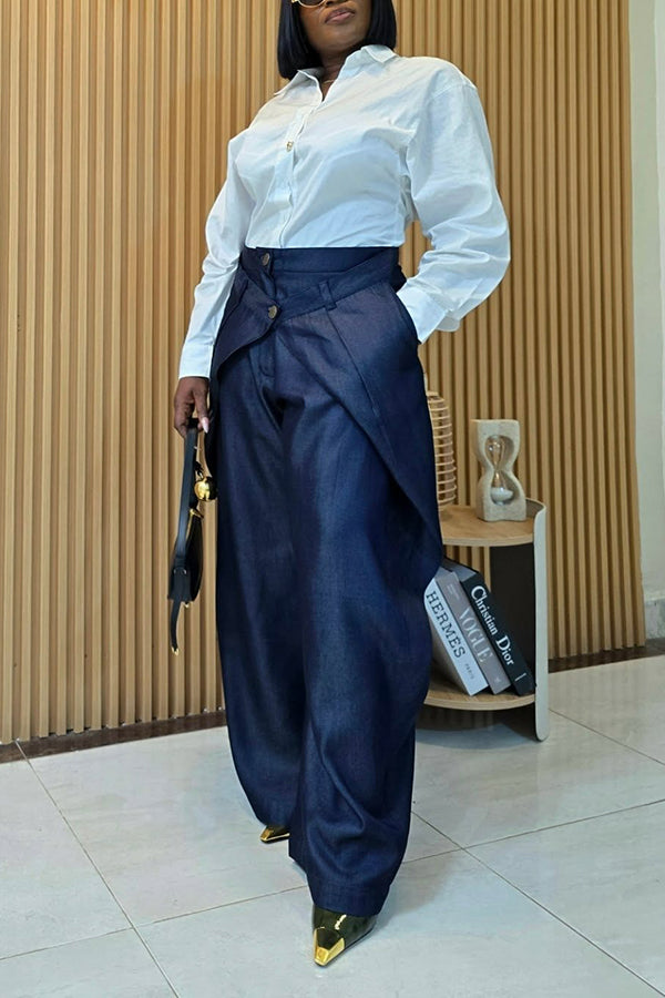 Stylish Double-Waist Wide-Leg Jeans