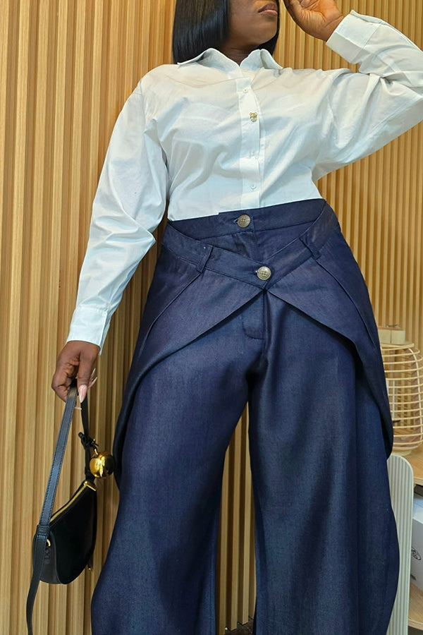 Stylish Double-Waist Wide-Leg Jeans