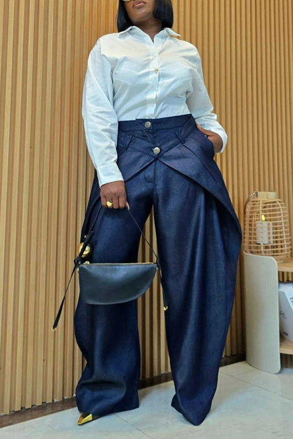 Stylish Double-Waist Wide-Leg Jeans