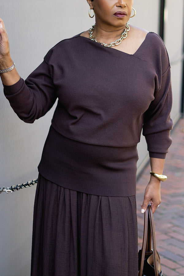 Stylish Irregular Sweater & Linen Skirt