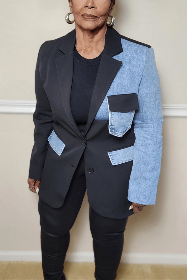 Stylish Denim Contrast Blazer