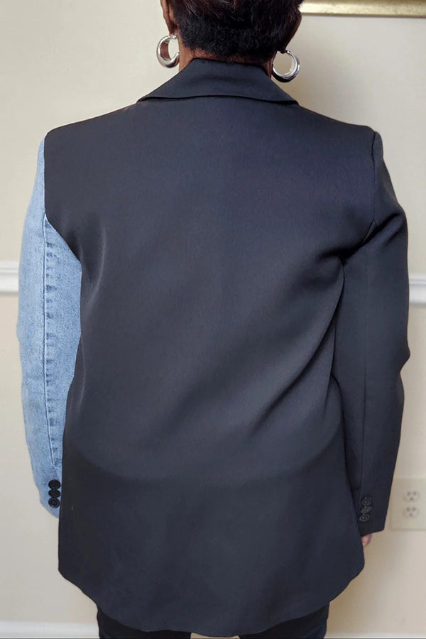 Stylish Denim Contrast Blazer