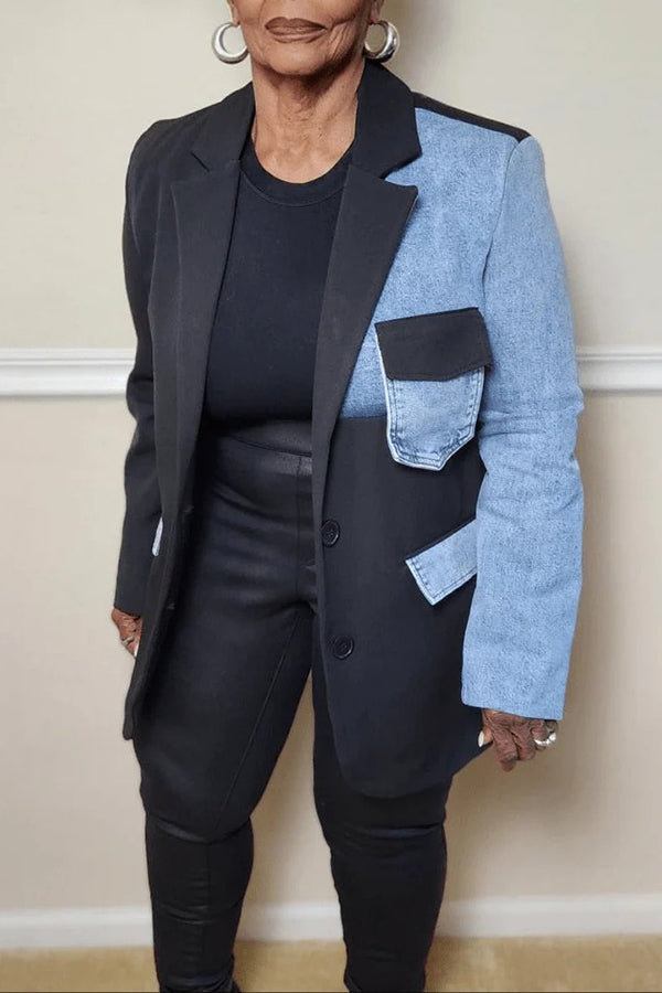 Stylish Denim Contrast Blazer
