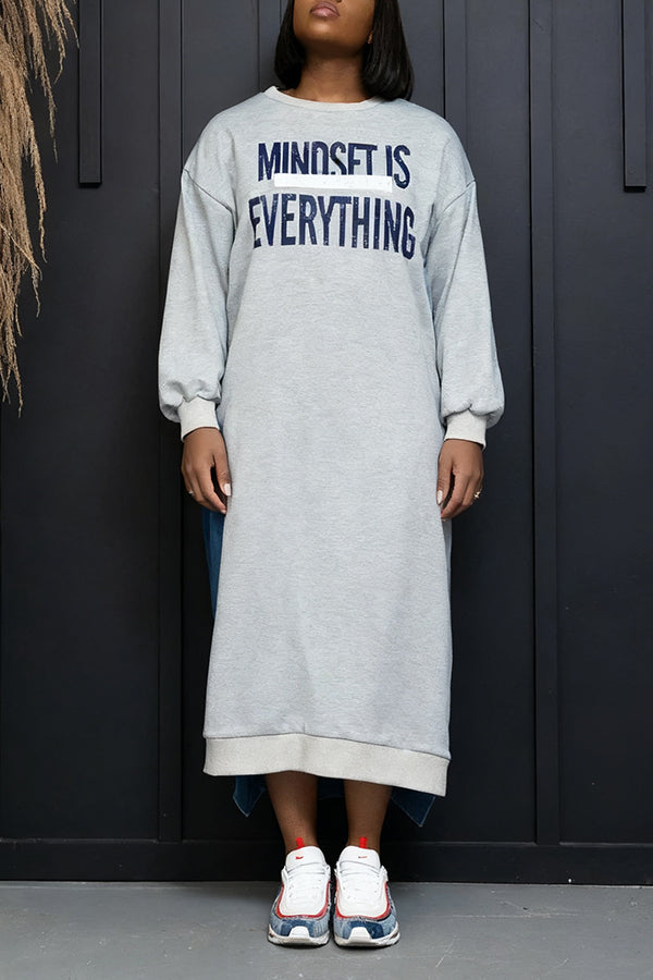 Casual Denim Patchwork Sweatshirt Dress