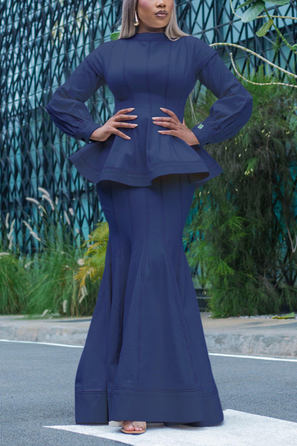 Stylish Ruffled Denim Skirt Suit