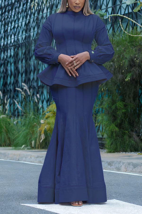 Stylish Ruffled Denim Skirt Suit