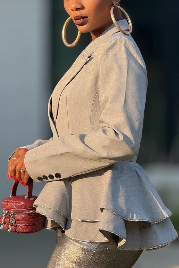 Stylish Double-Layer Ruffled Blazer