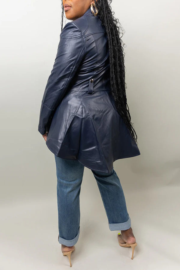 Stylish High-Low Leather Peplum Jacket