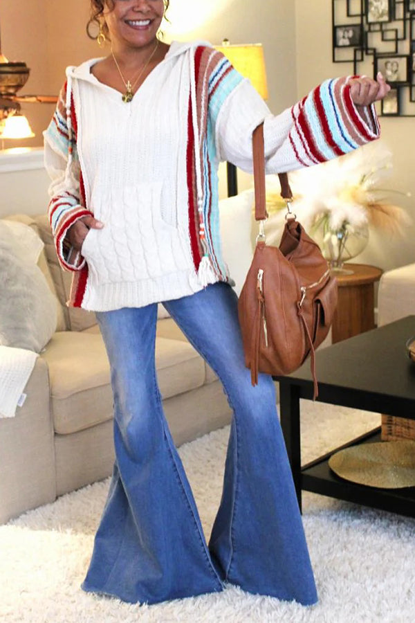 Casual Striped Chenille Hooded Sweater
