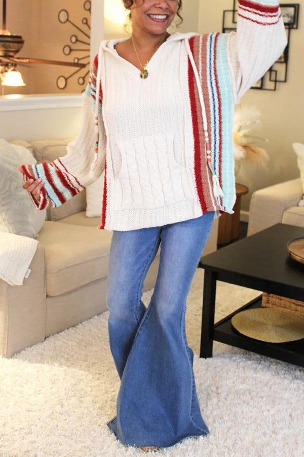 Casual Striped Chenille Hooded Sweater