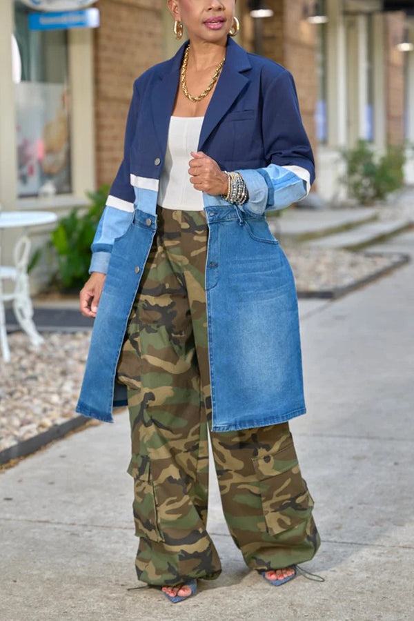 Stylish Contrast Layer Bazer Denim Patchwork Jacket