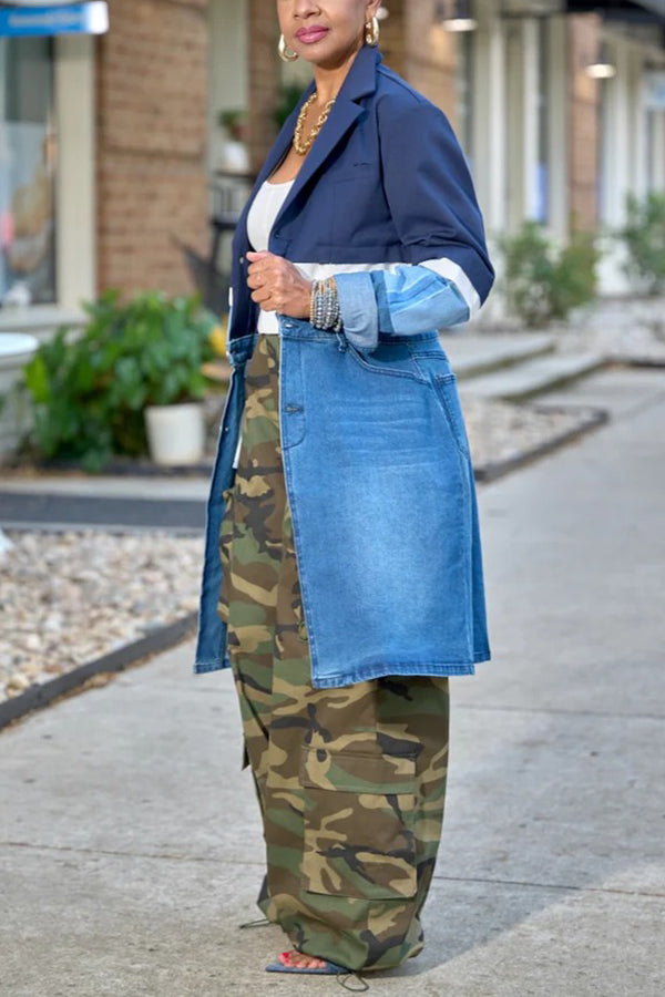 Stylish Contrast Layer Bazer Denim Patchwork Jacket