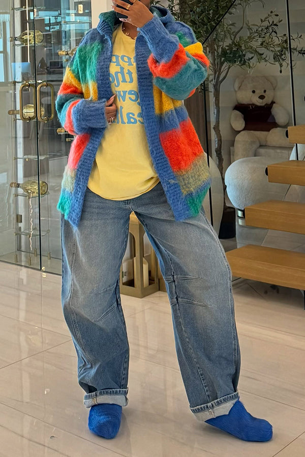 Colorful Open Front Hood Cardigan