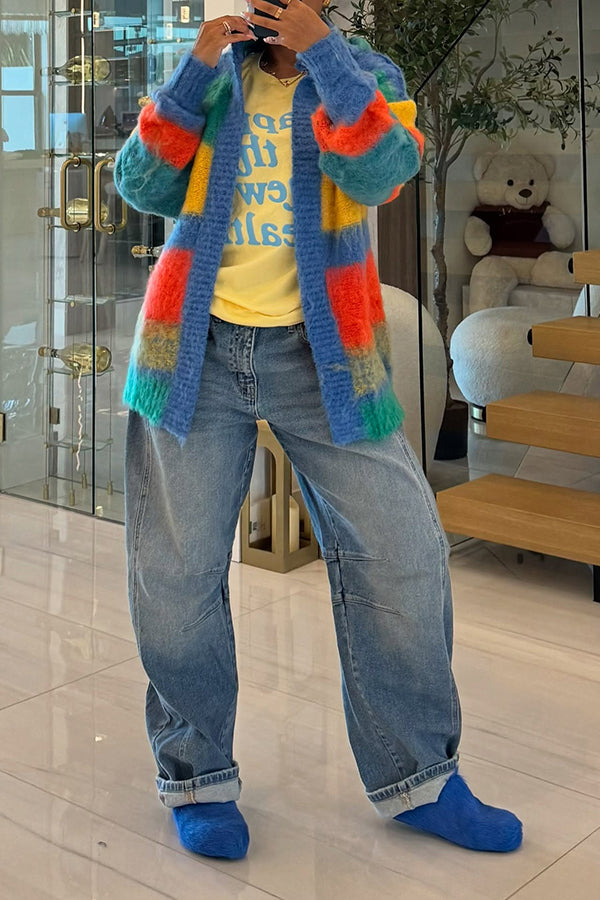Colorful Open Front Hood Cardigan
