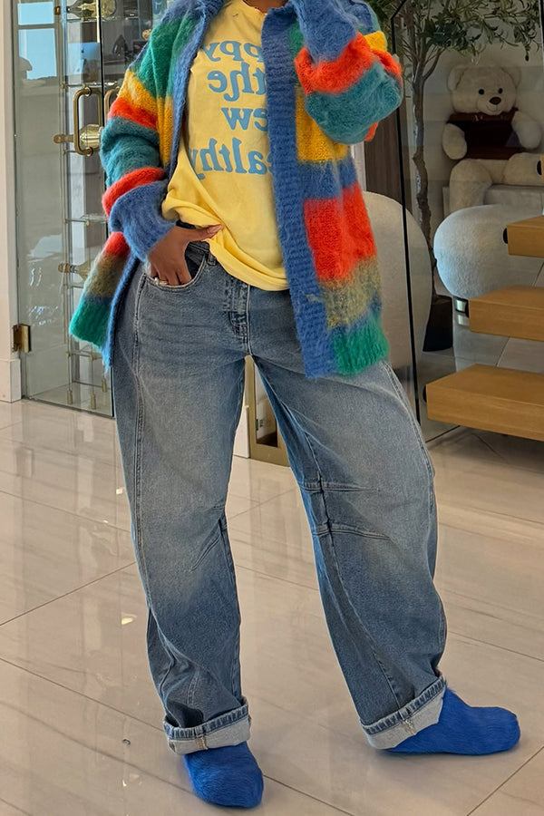 Colorful Open Front Hood Cardigan