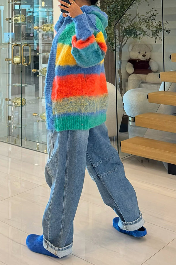 Colorful Open Front Hood Cardigan