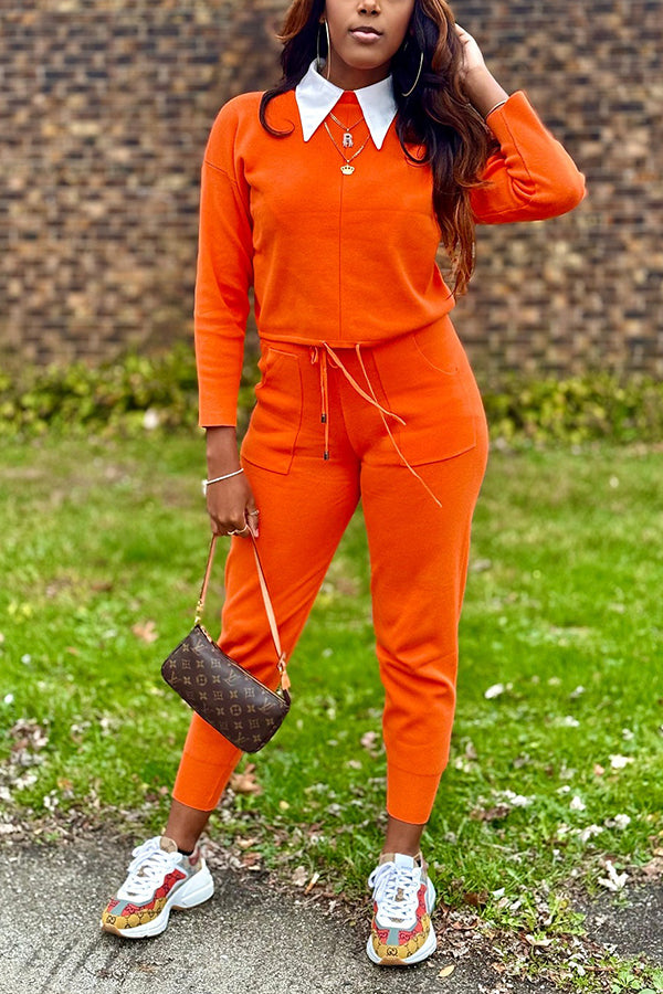 Chic Long Sleeve Top & Drawstring Pants Set