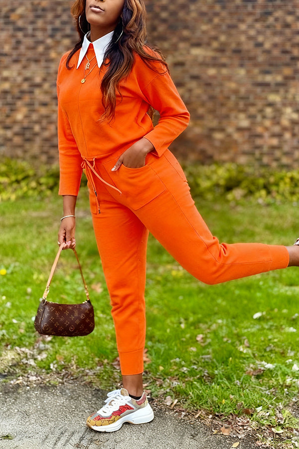 Chic Long Sleeve Top & Drawstring Pants Set
