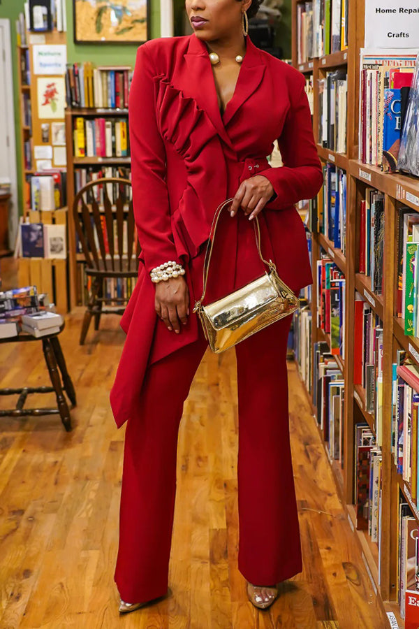 Stylish Asymmetrical Hem Blazer & Pants Set