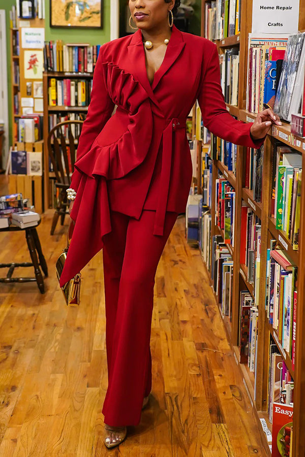 Stylish Asymmetrical Hem Blazer & Pants Set