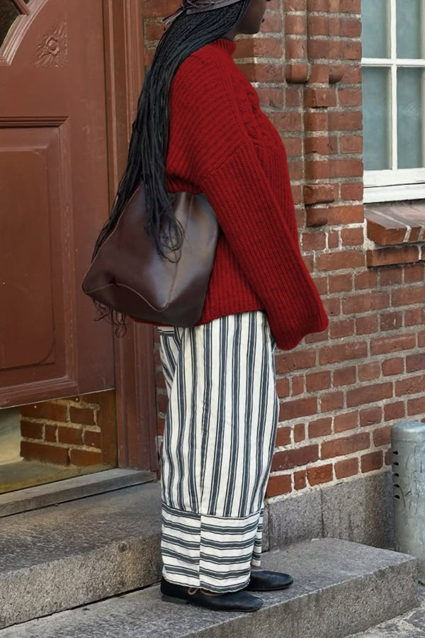 Cozy Mock Neck Cable Knit Sweater
