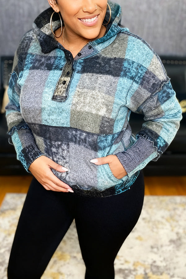 Fashion Plaid Drop Shoulder Hoodie