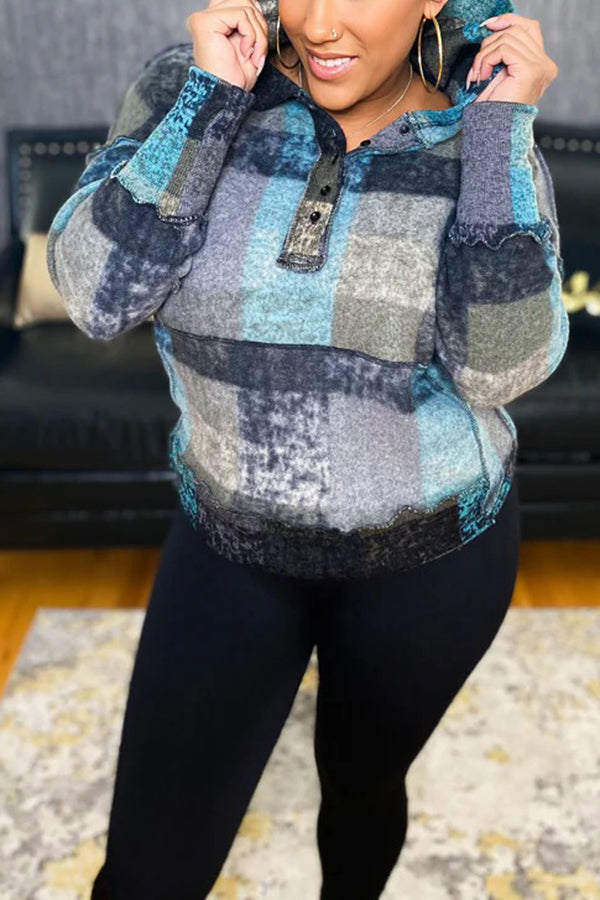 Fashion Plaid Drop Shoulder Hoodie