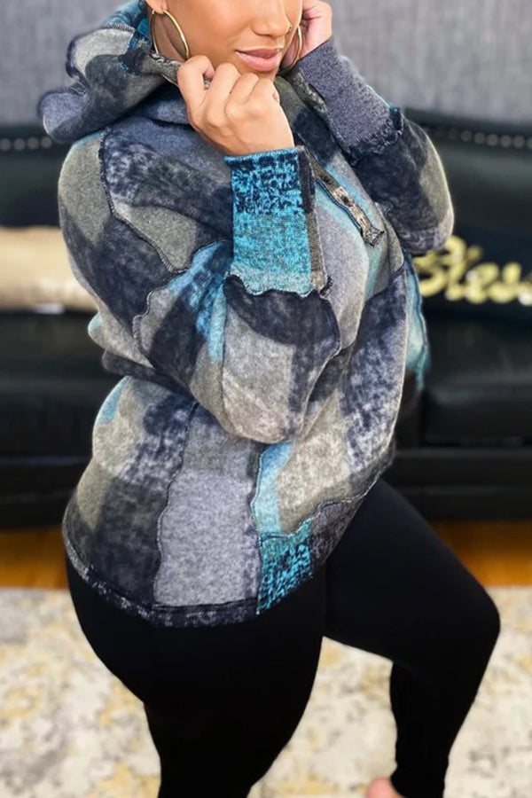 Fashion Plaid Drop Shoulder Hoodie