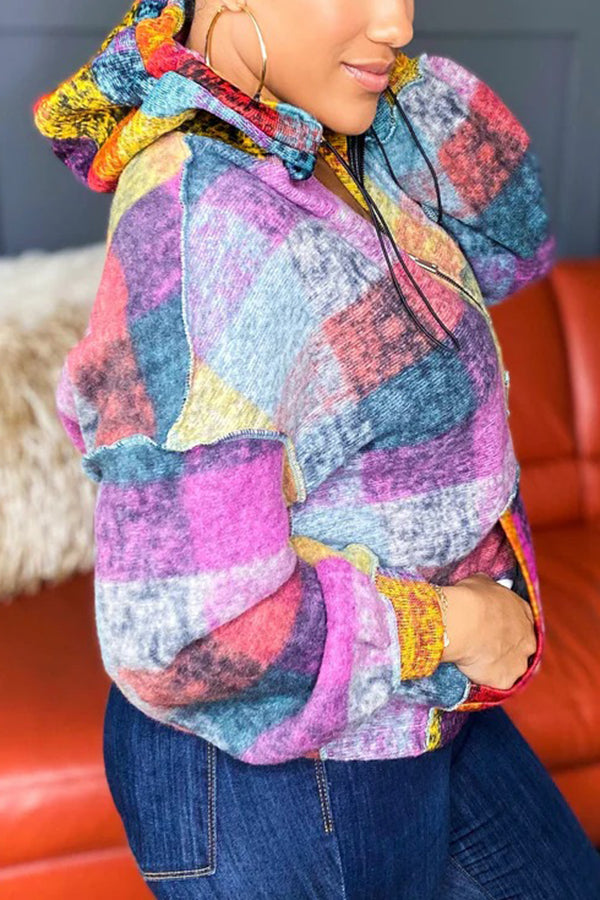 Fashion Plaid Drop Shoulder Hoodie